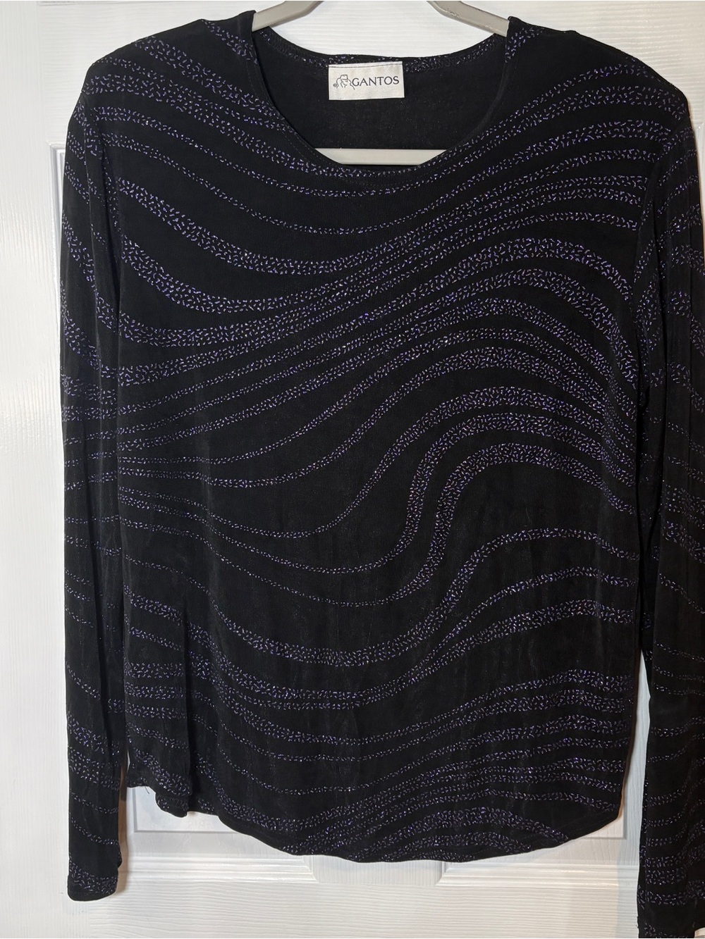 Vintage Gantos Glitter Metallic Wave Long Sleeve Top Blouse Large